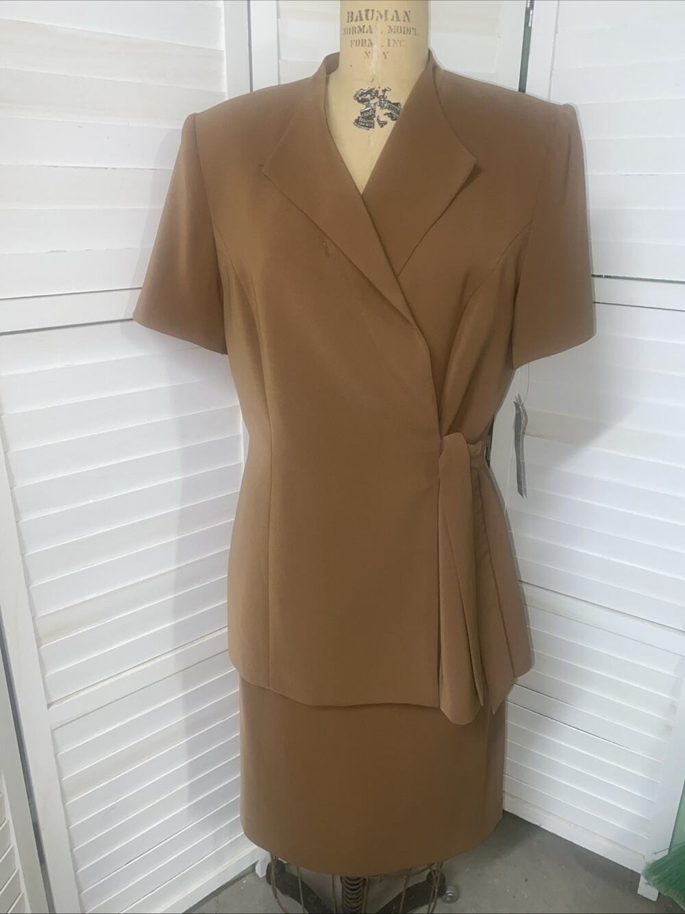 NWT 90s Y2K Kasper ASL 2 Pc Skirt Suit Sz 14 Lined Short Sleeves Pencil Skirt